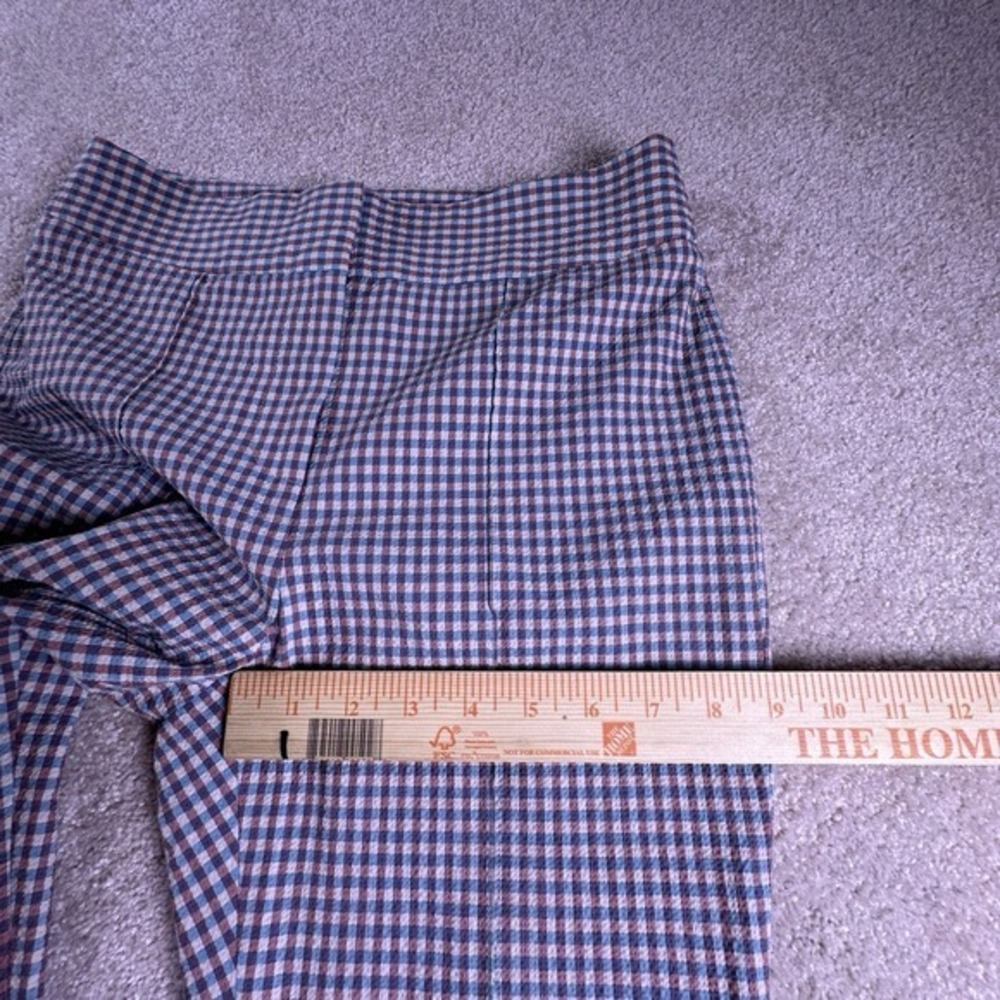 Veronica Beard Arte Kick Flare Brown And Blue Gingham Searsucker High Waste Pant - Picture 12 of 14